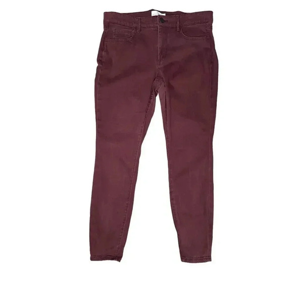Ann Taylor Loft Made And Loved Petite Size 8 Red‎ Burgundy Velvet Skinny Pants - Picture 1 of 7